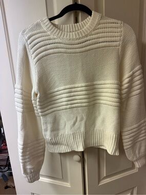 Women's Cream Textured Crewneck Sweater